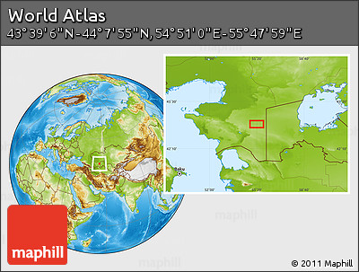 Physical Location Map of the Area around 43° 53' 30" N, 55° 19' 30" E