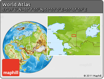 Physical Location Map of the Area around 43° 53' 30" N, 55° 19' 30" E