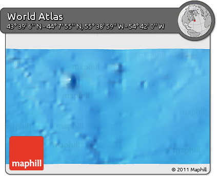 Shaded Relief 3D Map of the Area around 43° 53' 30" N, 55° 10' 29" W