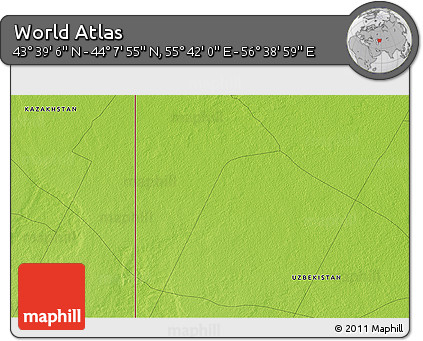 Physical 3D Map of the Area around 43° 53' 30" N, 56° 10' 29" E