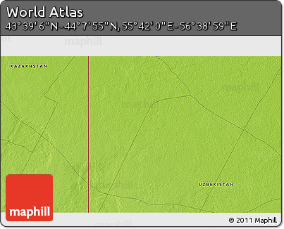 Physical 3D Map of the Area around 43° 53' 30" N, 56° 10' 29" E