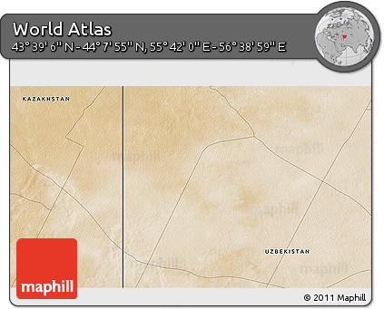 Satellite 3D Map of the Area around 43° 53' 30" N, 56° 10' 29" E