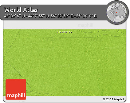 Physical 3D Map of the Area around 43° 53' 30" N, 57° 1' 29" E