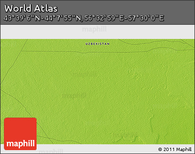 Physical 3D Map of the Area around 43° 53' 30" N, 57° 1' 29" E