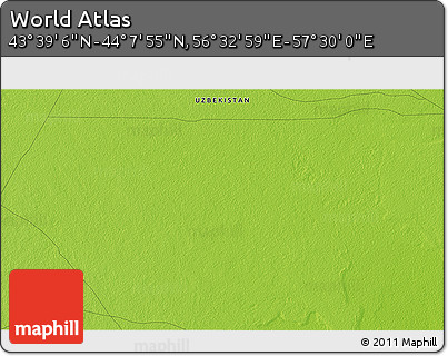 Physical 3D Map of the Area around 43° 53' 30" N, 57° 1' 29" E
