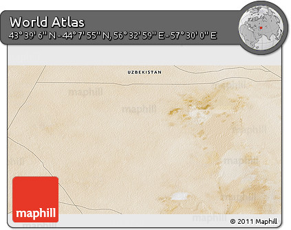 Satellite 3D Map of the Area around 43° 53' 30" N, 57° 1' 29" E