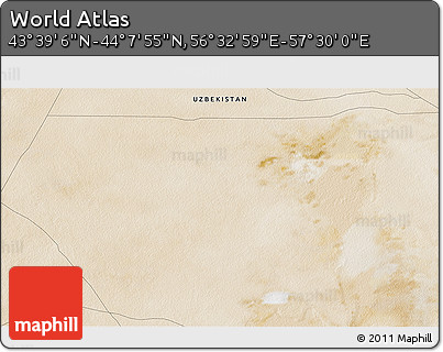 Satellite 3D Map of the Area around 43° 53' 30" N, 57° 1' 29" E