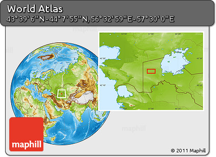 Physical Location Map of the Area around 43° 53' 30" N, 57° 1' 29" E