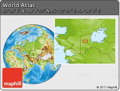 Physical Location Map of the Area around 43° 53' 30" N, 57° 1' 29" E