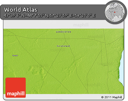 Physical 3D Map of the Area around 43° 53' 30" N, 57° 52' 30" E