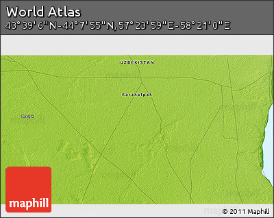 Physical 3D Map of the Area around 43° 53' 30" N, 57° 52' 30" E