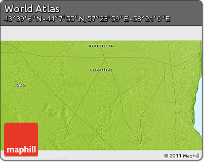 Physical 3D Map of the Area around 43° 53' 30" N, 57° 52' 30" E