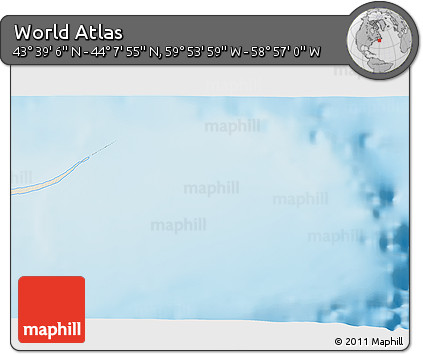 Shaded Relief 3D Map of the Area around 43° 53' 30" N, 59° 25' 29" W