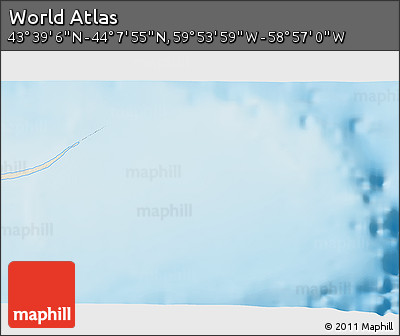 Shaded Relief 3D Map of the Area around 43° 53' 30" N, 59° 25' 29" W