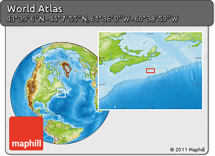 Physical Location Map of the Area around 43° 53' 30" N, 61° 7' 30" W
