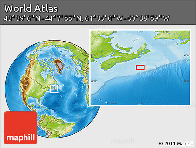 Physical Location Map of the Area around 43° 53' 30" N, 61° 7' 30" W