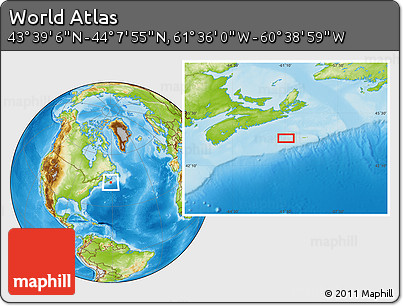 Physical Location Map of the Area around 43° 53' 30" N, 61° 7' 30" W