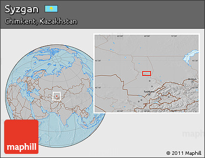 Gray Location Map of Syzgan, hill shading