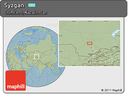 Savanna Style Location Map of Syzgan, hill shading