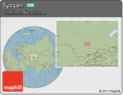Savanna Style Location Map of Syzgan, hill shading