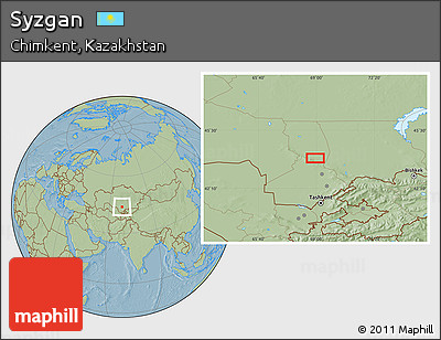 Savanna Style Location Map of Syzgan, hill shading