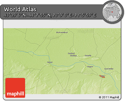 Physical 3D Map of the Area around 43° 53' 30" N, 70° 37' 30" E