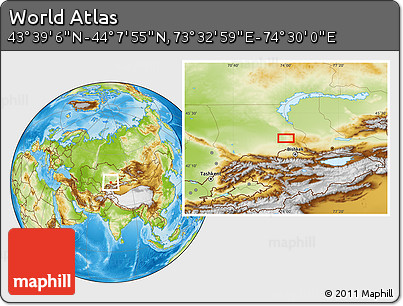 Physical Location Map of the Area around 43° 53' 30" N, 74° 1' 30" E