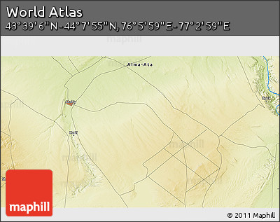 Physical 3D Map of the Area around 43° 53' 30" N, 76° 34' 29" E