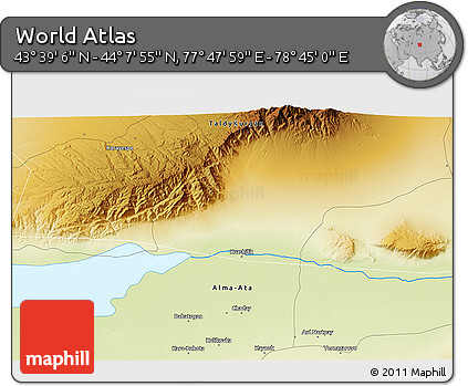 Physical 3D Map of the Area around 43° 53' 30" N, 78° 16' 30" E