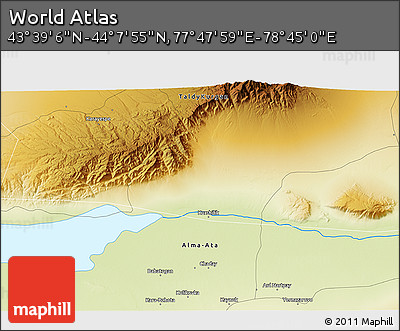 Physical 3D Map of the Area around 43° 53' 30" N, 78° 16' 30" E