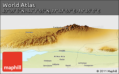 Physical Panoramic Map of the Area around 43° 53' 30" N, 78° 16' 30" E