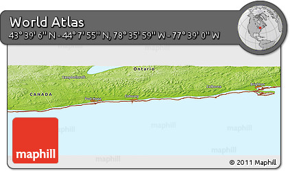 Physical Panoramic Map of the Area around 43° 53' 30" N, 78° 7' 30" W