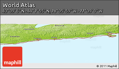 Physical Panoramic Map of the Area around 43° 53' 30" N, 78° 7' 30" W