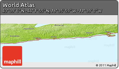 Physical Panoramic Map of the Area around 43° 53' 30" N, 78° 7' 30" W