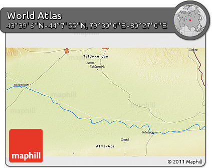 Physical 3D Map of the Area around 43° 53' 30" N, 79° 58' 29" E