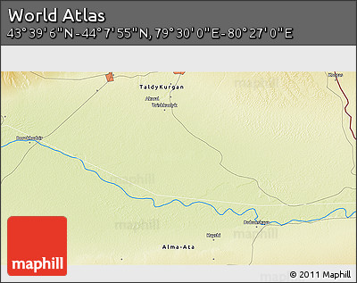 Physical 3D Map of the Area around 43° 53' 30" N, 79° 58' 29" E