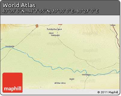 Physical 3D Map of the Area around 43° 53' 30" N, 79° 58' 29" E