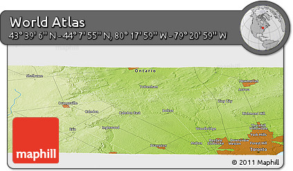 Physical Panoramic Map of the Area around 43° 53' 30" N, 79° 49' 29" W