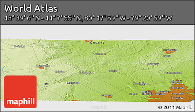 Physical Panoramic Map of the Area around 43° 53' 30" N, 79° 49' 29" W