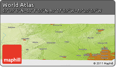 Physical Panoramic Map of the Area around 43° 53' 30" N, 79° 49' 29" W