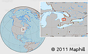 Gray Location Map of the area around 43° 53' 30" N, 81° 31' 30" W, hill shading