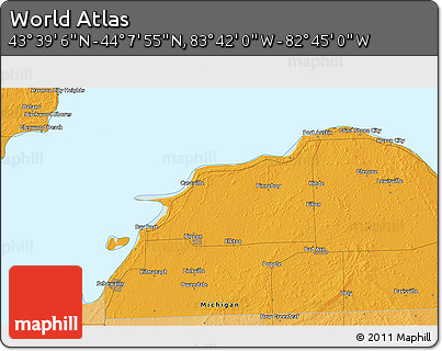 Political 3D Map of the Area around 43° 53' 30" N, 83° 13' 29" W