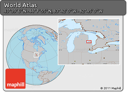 Gray Location Map of the Area around 43° 53' 30" N, 83° 13' 29" W