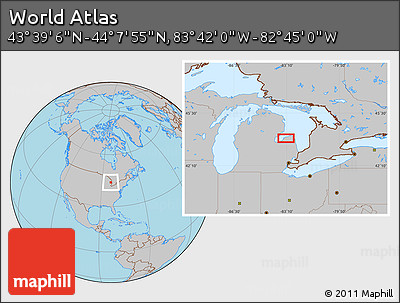 Gray Location Map of the Area around 43° 53' 30" N, 83° 13' 29" W