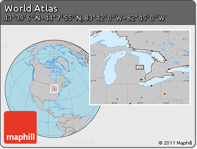 Gray Location Map of the Area around 43° 53' 30" N, 83° 13' 29" W