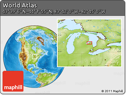Physical Location Map of the Area around 43° 53' 30" N, 83° 13' 29" W