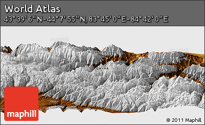 Physical Panoramic Map of the Area around 43° 53' 30" N, 84° 13' 29" E