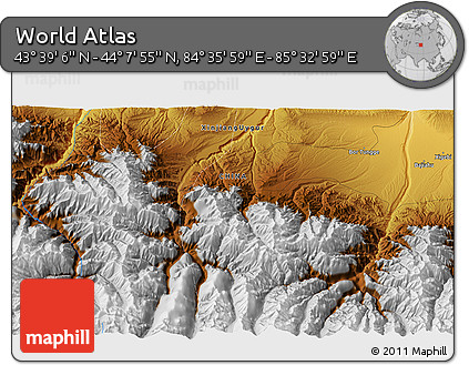 Physical 3D Map of the Area around 43° 53' 30" N, 85° 4' 29" E