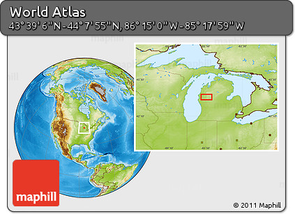 Physical Location Map of the Area around 43° 53' 30" N, 85° 46' 30" W