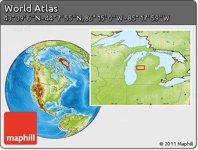 Physical Location Map of the Area around 43° 53' 30" N, 85° 46' 30" W